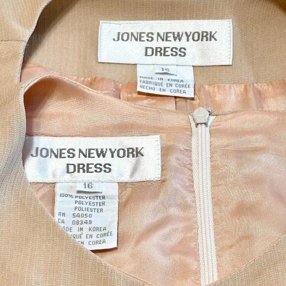Vintage 80s Jones New York Dress Jacket Set Sz 16 Champagne Mother of Bride Glam - Picture 3 of 12